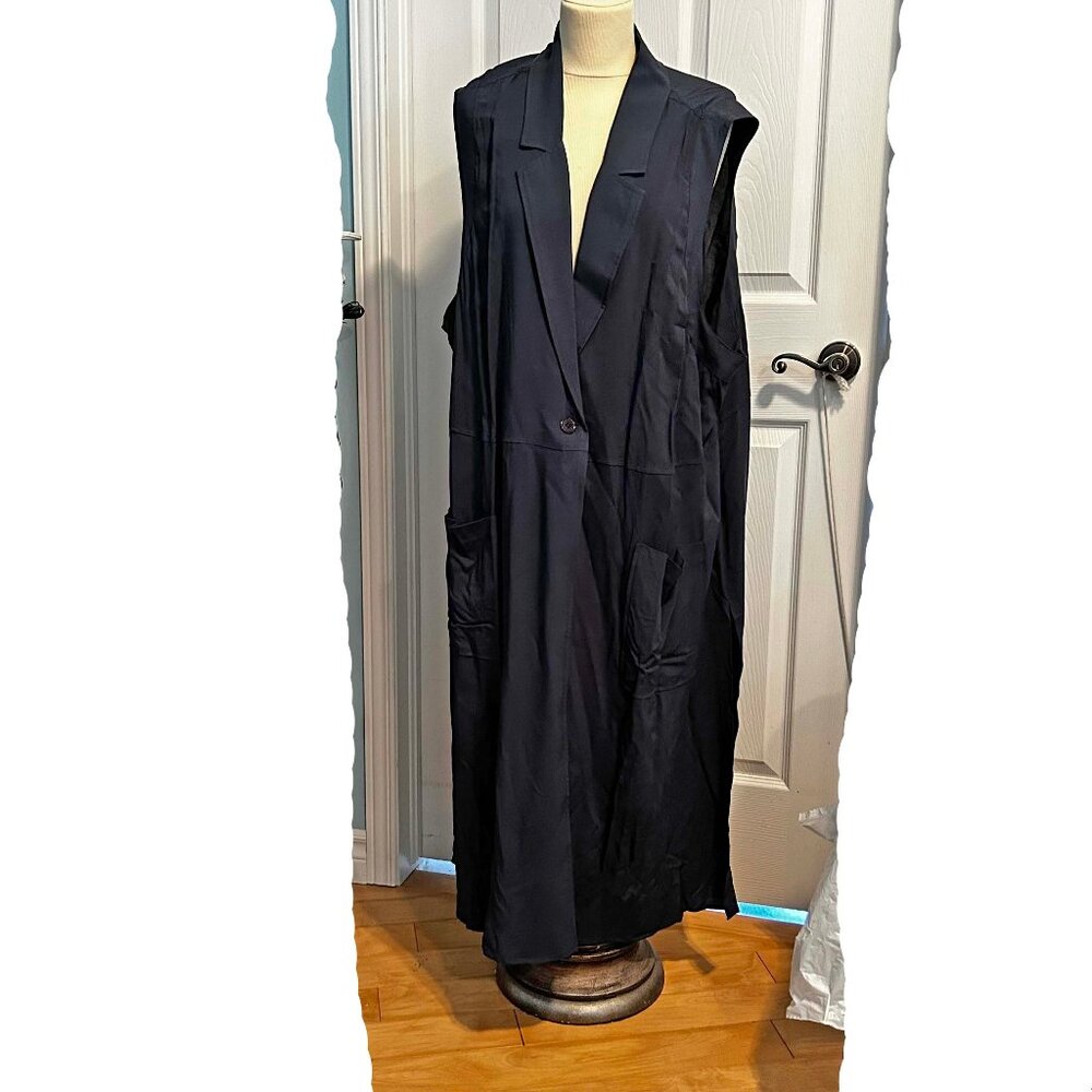 JACKET, SLEEVELESS, BLUE NIGHTS, SZ 5X, VERY LONG, ONE BUTTON, TWO POCKETS, SIDE